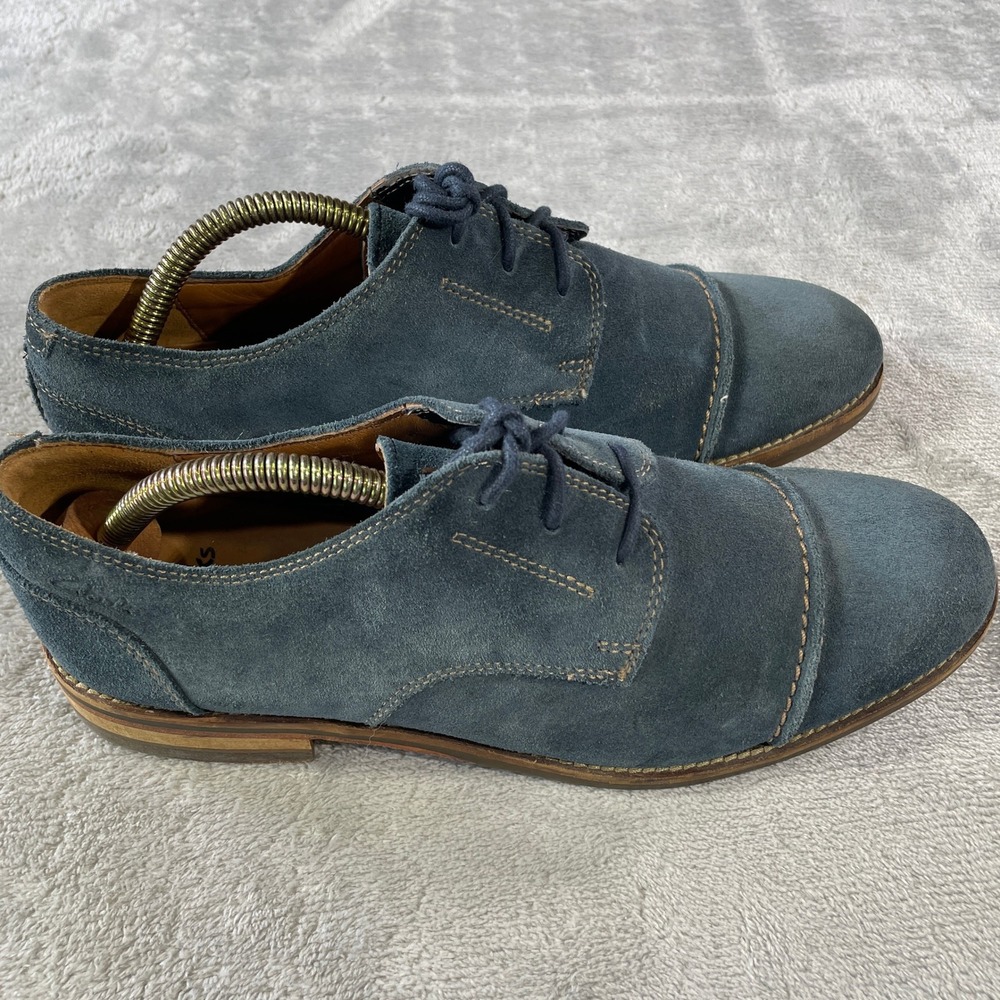 Clarks 1825 Derby Oxford Shoes Mens 8.5 Slate Blue Suede Cap Toe Office Preppy